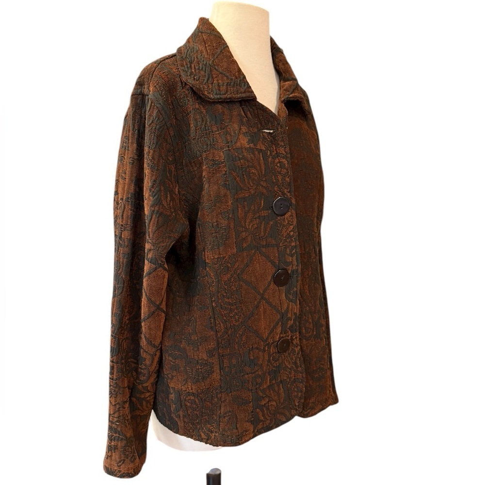 Vintage CMC Color Me Cotton Tapestry Jacquard Jacket Blazer Brown Black Large - Picture 4 of 12